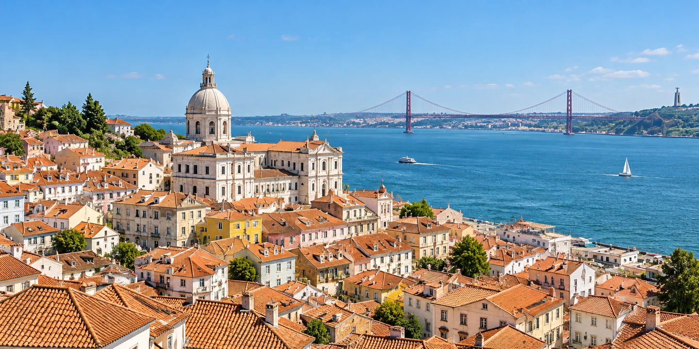 Lisbon rooftops and the Tagus river